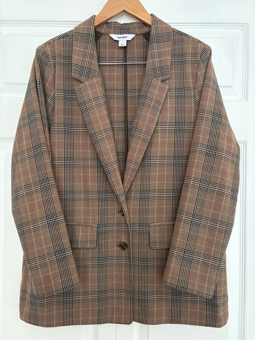 Old Navy Women's Brown Plaid Blazer Jacket, Size L